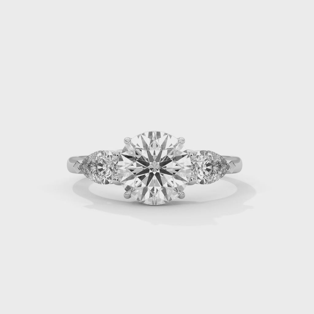 Three-Stone Round & Pear Diamond Engagement Ring