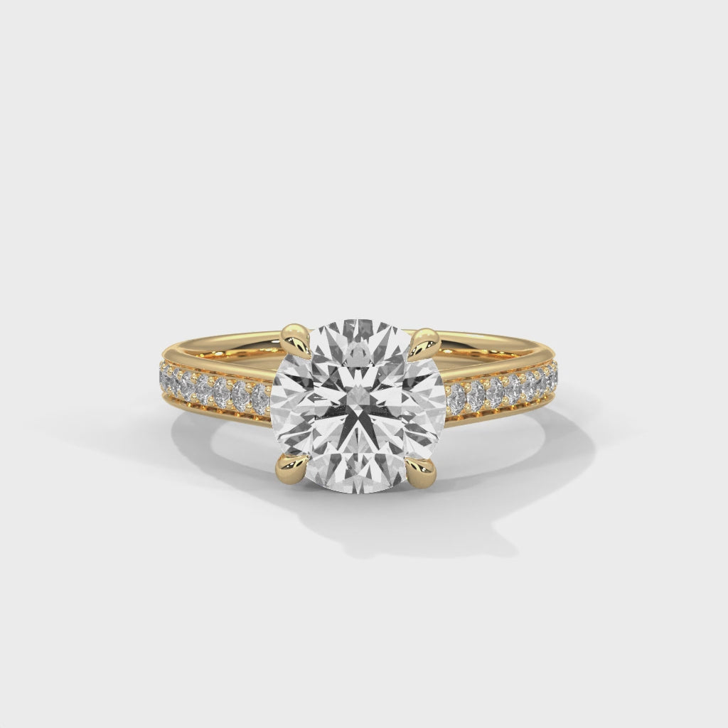Round Brilliant High Cathedral Pavé Solitaire Engagement Ring
