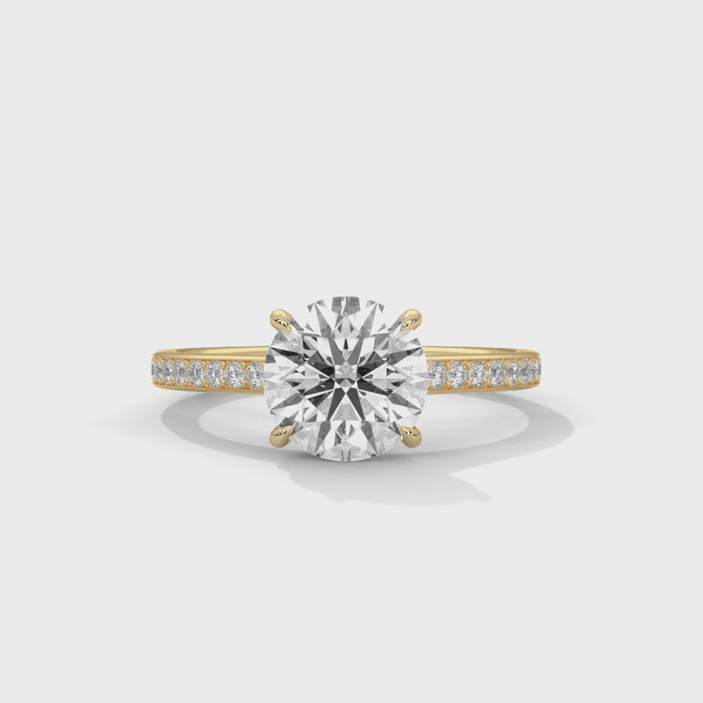 Anillo de compromiso con diamante de laboratorio de corte redondo y micro-pavé, 1.58 CT