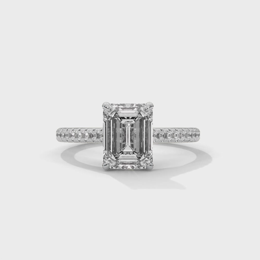 Emerald Cut Pavé Solitaire Engagement Ring