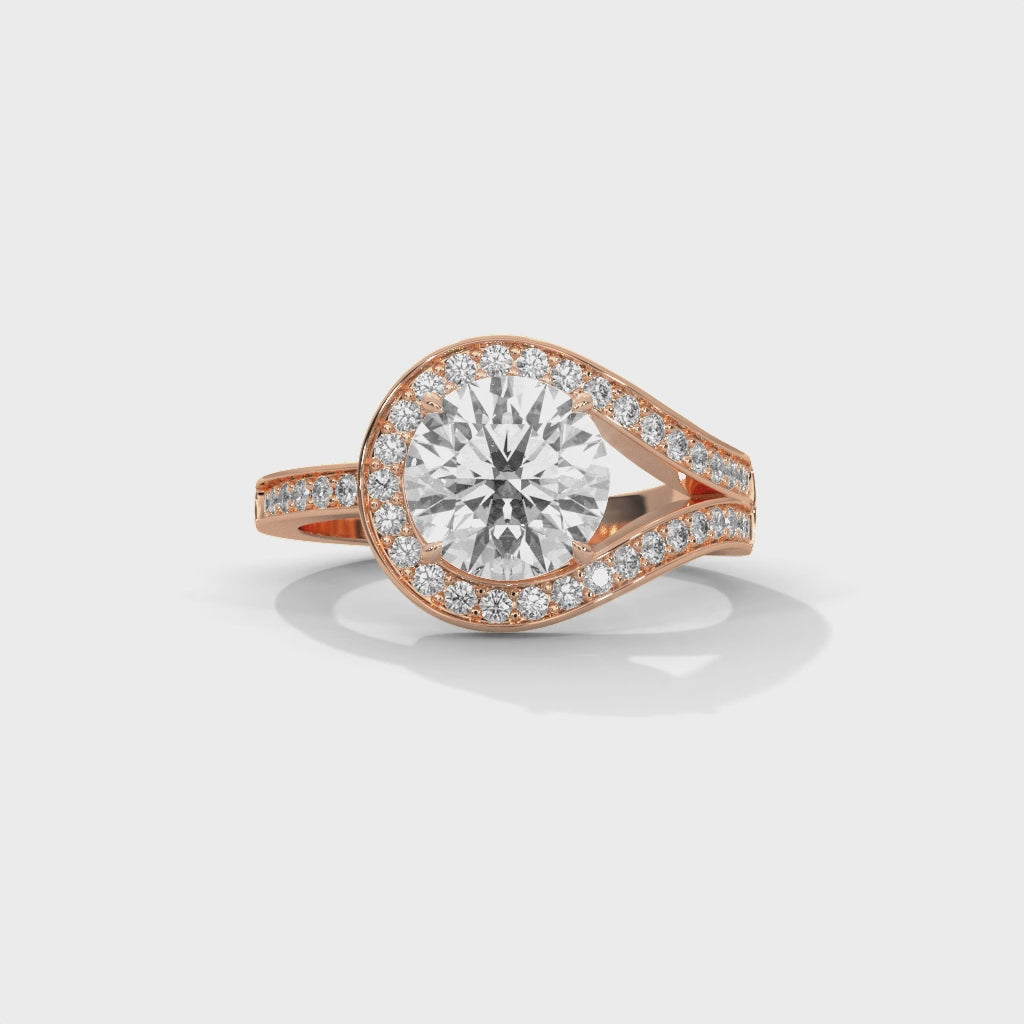 Anillo de compromiso con halo tipo bypass y micro-pavé, diamante de laboratorio corte redondo de 2.39 CT