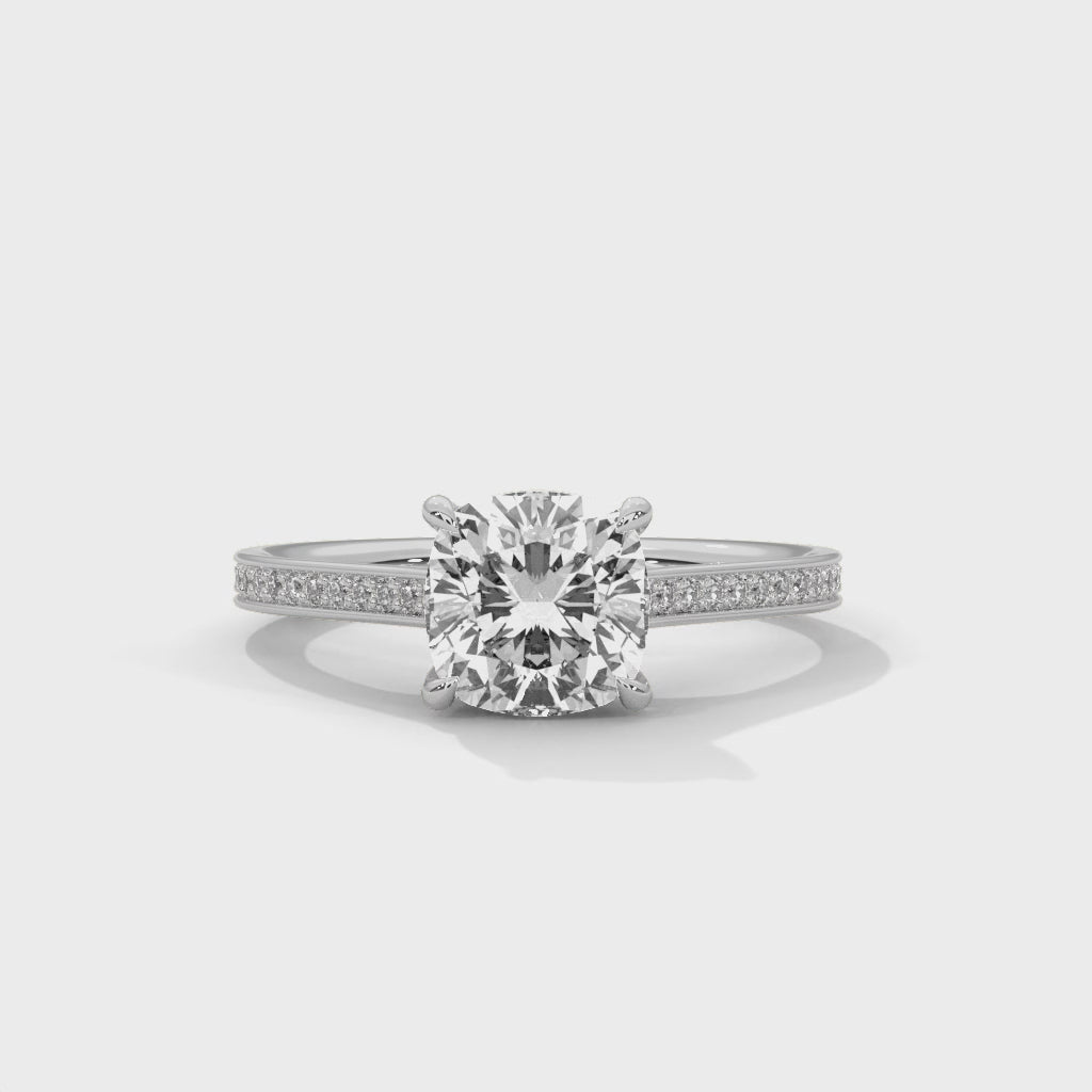 Cushion Cut Pavé Solitaire Engagement Ring
