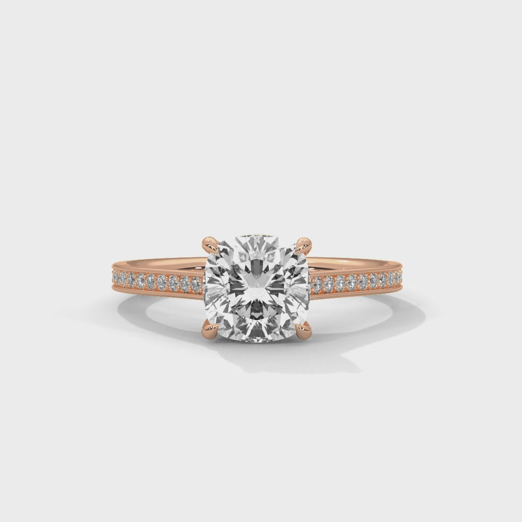 Cushion Cut Pavé Solitaire Engagement Ring